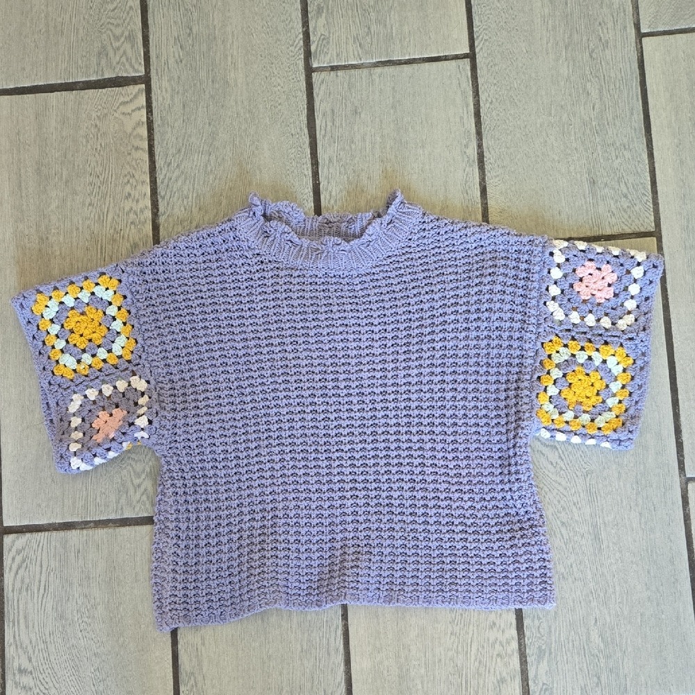 Universal Thread Lavender Crochet Granny Square Sleeve Knit Sweater Top S
